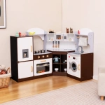 Детска дървена кухня със звуци и светлини, кафява, Costway 7