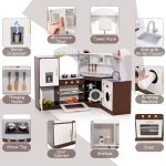 Детска дървена кухня със звуци и светлини, кафява, Costway 8