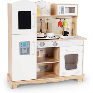 Детска дървена кухня със звуци и светлини, бяла, Costway