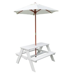 Градинска дървена маса с пейки и чадър, Ginger Home 1