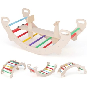 Дървена люлка с катерушка, Дъга, 4 в 1, Costway