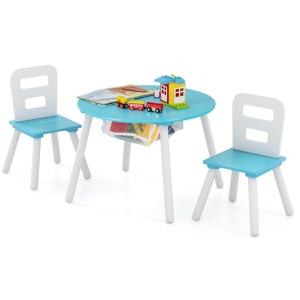 Детска дървена маса с 2 столчета, синя, Costway