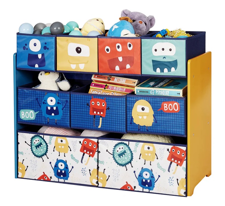 detska-etazhetka-s-kutii-za-igrachki-ginger-home-tf6061 Органайзер за играчки с 9 текстилни кутии, Monster, Ginger Home