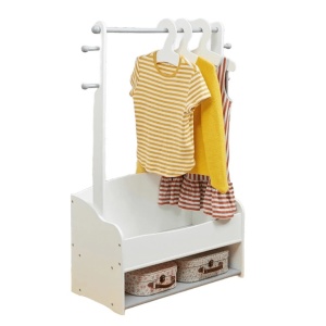 Дървена стойка за дрешки с рафт за обувки, бяла, Ginger Home 8