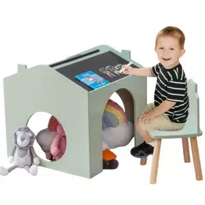 Детска маса с черен плот за рисуване и 2 столчета, Къщичка, Ginger Home 2