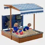 Дървен пясъчник подвижен сенник и дъска с аксесоари, Ginger Home 5