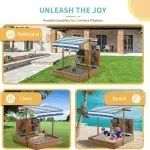 Дървен пясъчник подвижен сенник и дъска с аксесоари, Ginger Home 8