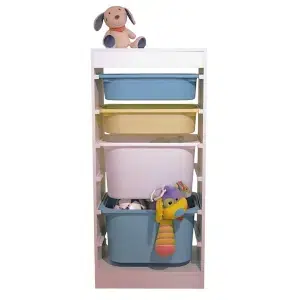 Шкаф с 4 кутии за съхранение на играчки, Бял, Ginger Home 7