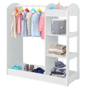 Стойка за детски дрехи с огледало и рафт за обувки, бяла, Ginger Home 1