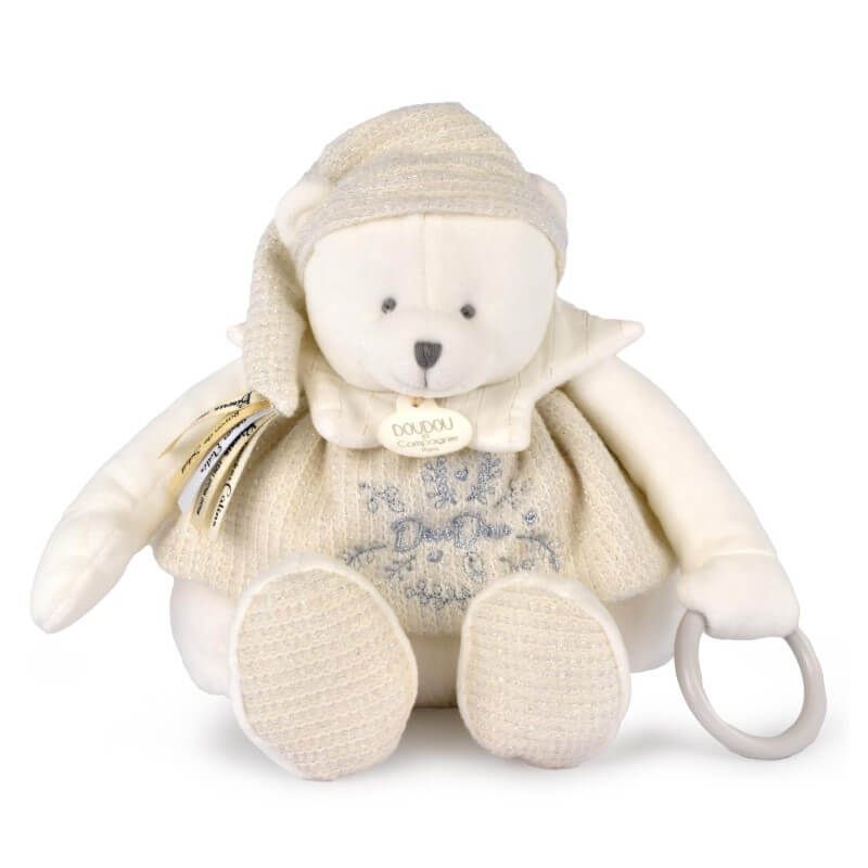 plusheno-meche-za-gushkane-byalo-doudou-243437 Плюшено мече за гушкане с бяла блузка, 30 см, Doudou