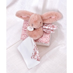 Doudou Плюшено зайче с кърпа за гушкане 16 см, розово 1