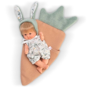 Asi Испанска кукла Чикита с къс гащеризон и спално чувалче морков 0117920