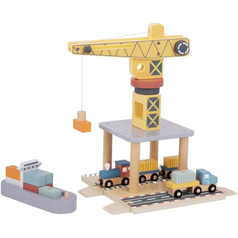 darven-pristanishten-kran-tooky-toy-tj192a-1 Дървен пристанищен кран Tooky Toy tj192a-1
