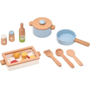 Комплект с дървени съдове за готвене Lelin Toys L40315