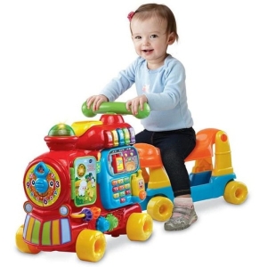 VTech Детски влак с вагон за возене и интерактивни игри, 4 в 1