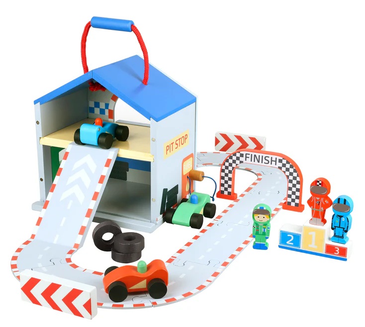 dyrvena-systezatelna-pista-s-kolichki-orange-tree-toys-ott11386 Дървена състезателна писта с колички, Orange Tree Toys ott11386