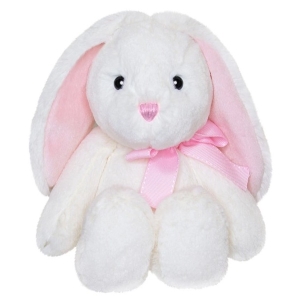 Aurora Плюшено бяло зайче с розова панделка, 20 см, 170962b