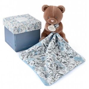 Плюшена играчка за гушкане мече с кърпичка, Bohaime, 12 см, Doudou 240191-1