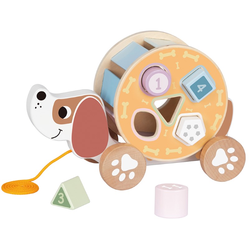 darven-sorter-i-igrachka-za-darpane-kuche-tooky-toys-TL033N-1 Дървен сортер и играчка за дърпане Куче, Tooky Toys TL033N-1