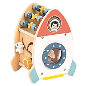 Дървена ракета с лабиринт и активности, Tooky Toy TJ755