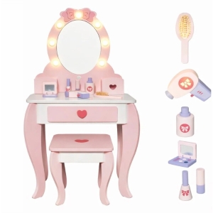 Дървена тоалетка със столче, огледали и аксесоари, Ginger Home W08H223