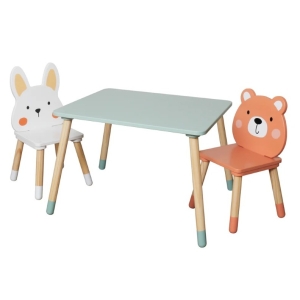 Детска дървена маса с 2 столчета Зайче и Мече, Ginger Home W08G410B
