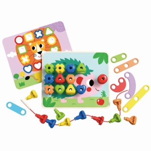 Детски дървен комплект мозайка и конструктор в куфарче, Tooky Toys TK089-1