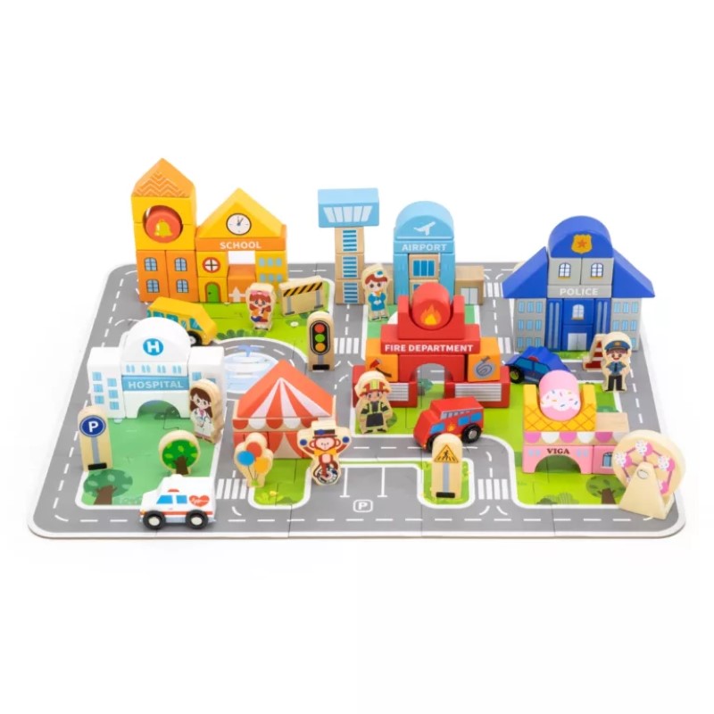 dareven-konstruktor-s-figurki-grad-100-chasti-viga-toys-44705-4 Дървен конструктор с фигурки, Град, 100 части, Viga Toys 44705-4