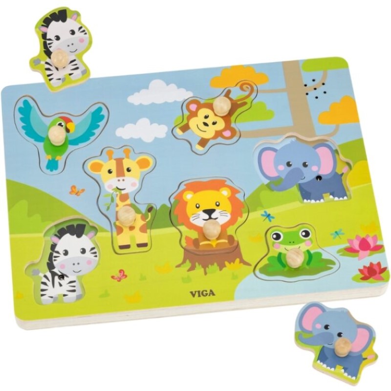 darven-obrazovatelen-pazel-sas-zvutsi-dzhungla-viga-toys-44759-1 Дървен музикален пъзел с животните от джунглата, Viga Toys 44759