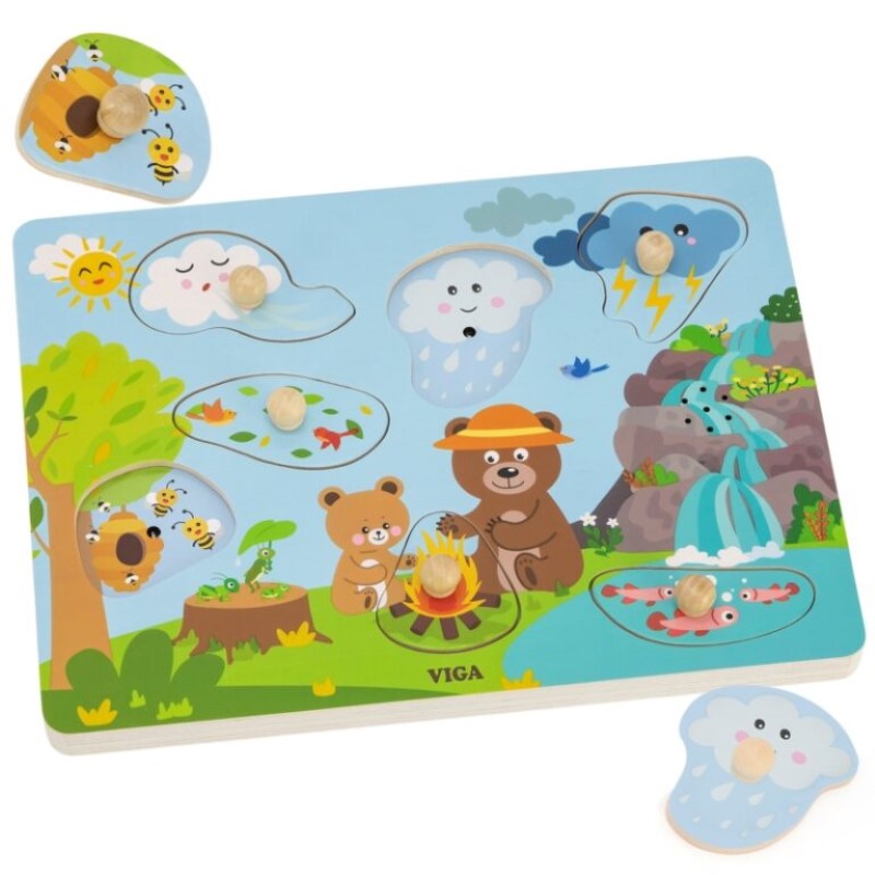 darven-obrazovatelen-pazel-sas-zvutsi-gorski-zhivotni-viga-toys-44762-1 Дървен музикален пъзел с горски животни, Viga Toys 44762-1