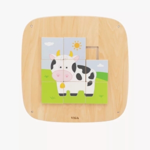 Дървено сензорно табло за стена с пъзел, Крава, Viga Toys 44814-1