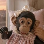 Реалистична кукла Reborn бебе-маймунка Лола с розово-бяла карирана рокля от Asi Dolls 1
