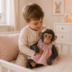 Реалистична кукла Reborn бебе-маймунка Лола с розово-бяла карирана рокля от Asi Dolls 2