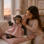 Реалистична кукла Reborn бебе-маймунка Лола с розово-бяла карирана рокля от Asi Dolls 3