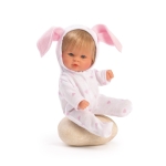 Мини кукла бебе Чикита 20 см от серията Asi Dolls Bomboncin с розова пижама на зайче и руса коса