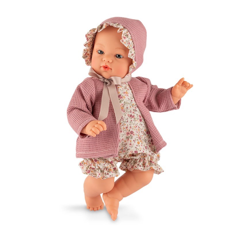 asi-dolls-kukla-bebe-koke-yagodovo-rozov-komplekt-shapchitsa-36-sm-0408360 Asi Dolls кукла-бебе Коке 36 см от винил с меко текстилно тяло, ягодово розов комплект, бял флорален гащеризон и шапчица