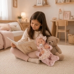 Asi Dolls кукла-бебе Мати 40 см от винил с розово гащеризонче, шапка и залъгалка 2