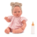 Asi Dolls кукла-бебе Оли 30 см от винил с меко текстилно тяло, розов кариран тоалет и бежова кърпа за глава