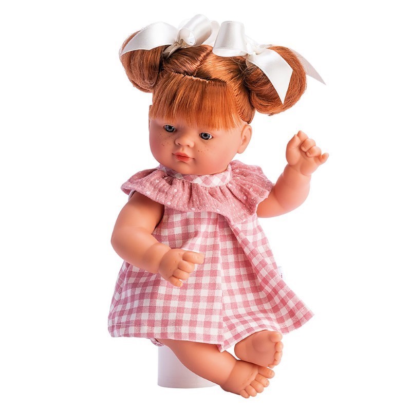 asi-dolls-kukla-dzhuliya-s-rozova-karirana-roklya-i-nezhna-yaka-0246720 Asi Dolls кукла Джулия 36 см от винил с червена коса, лунички и розова карирана рокля