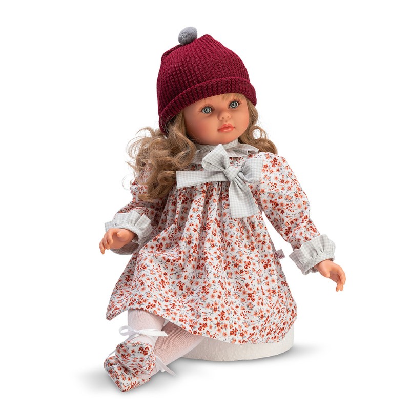 asi-dolls-kukla-pepa-s-nezna-floralna-roklya-bordo-shapka-57-sm-0287940 Asi Dolls кукла Пепа 57 см от винил с меко текстилно тяло, дълга коса, флорална рокля и бордо плетена шапка