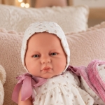 Asi реалистична кукла-бебе Емма 46 см от серията Real Reborn с гащеризонче цветна шапка и розов чорапогащник 1