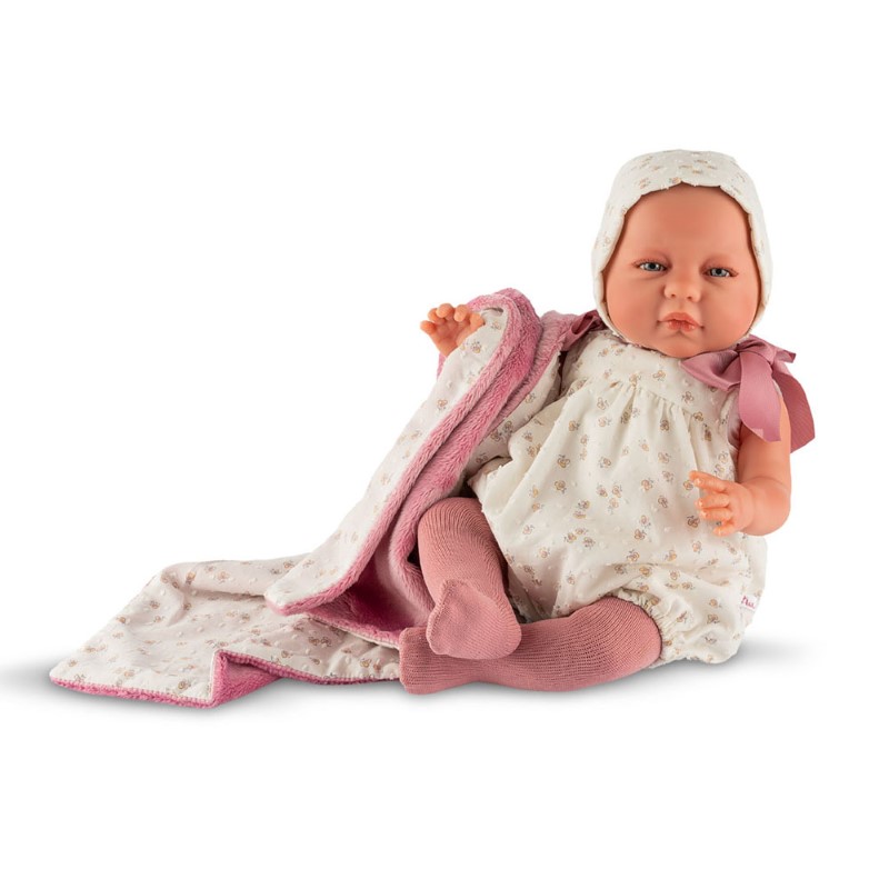 asi-dolls-real-reborn-kukla-bebe-emma-46-sm Asi Dolls реалистична кукла-бебе Емма 46 см, Real Reborn, с екрю гащеризонче, цветна шапка и розов чорапогащник
