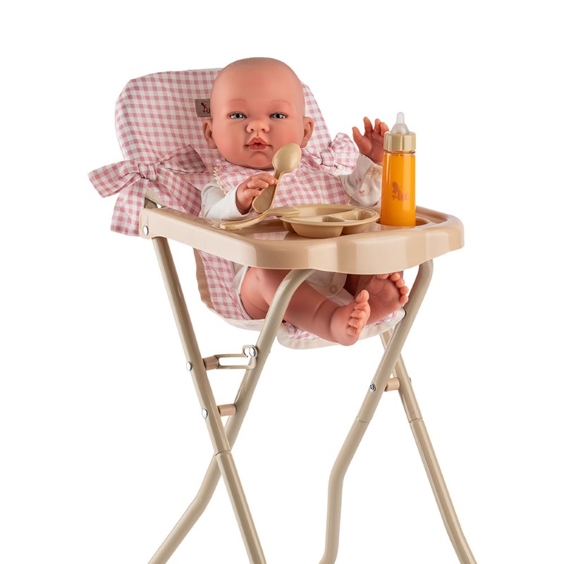 asi-dolls-stolche-za-hranene-na-kukli-60-sm-patrisiya-3712503 Сгъваемо столче за хранене на кукли Asi Dolls Патрисия с бежова метална рамка и текстил на розово-бяло каре