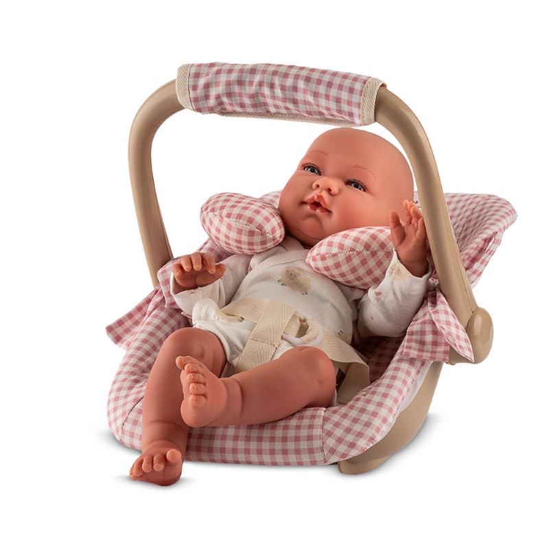 asi-dolls-stolche-za-kukla-s-vazglavnichka-46-sm-patrisiya-3712502-2 Детско столче за кукла Asi Dolls Патрисия с мека розова възглавница на каре и панделка