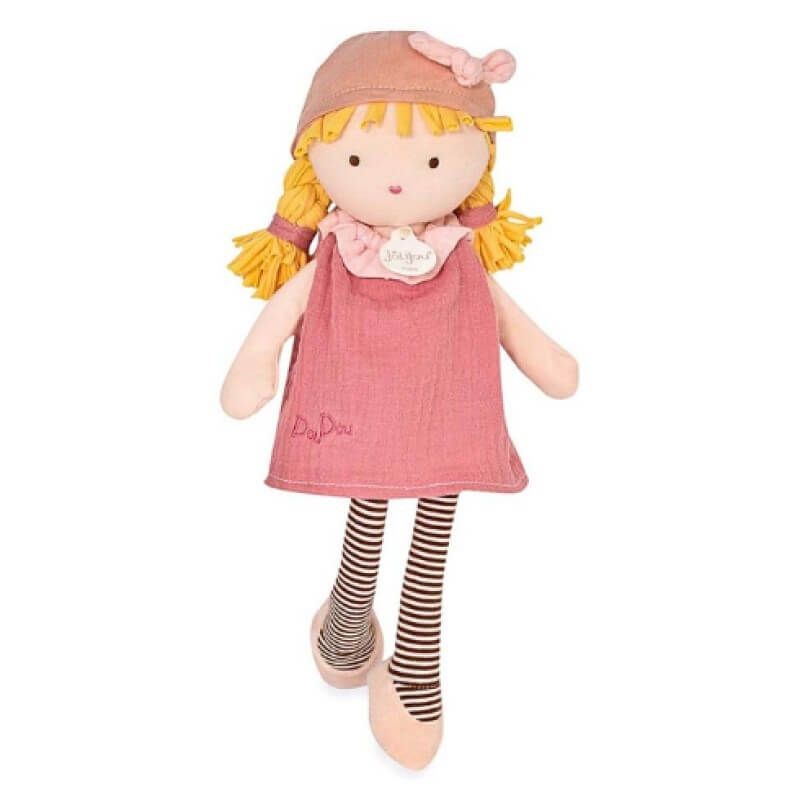 meka-kukla-les-doucettes-eva-30-sm-doudou-260144 Doudou мека кукла Eva 30 см от колекция Les Doucettes с коралова рокля, руси плитки и розови балетни обувки