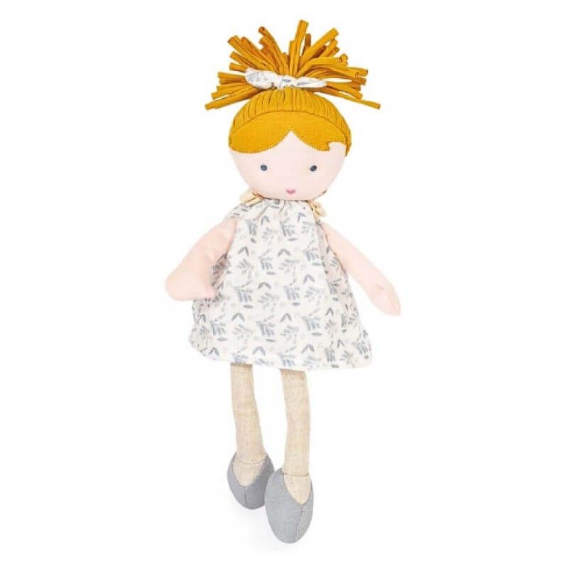 meka-kukla-les-joliflores-bleuette-30-sm-doudou-260281 Doudou мека кукла Bleuette 30 см от колекция Les Joliflores с бяло-синя рокличка и текстилна плитка