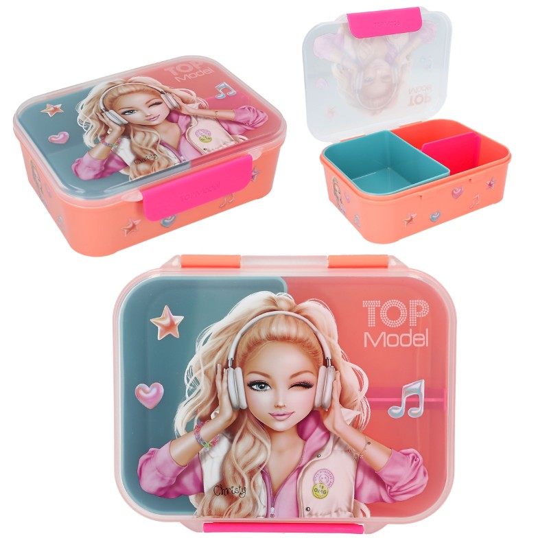 top-model-kutiya-za-obyad-s-pregrada-music-414110 Детска кутия за обяд с клипс Top Model Music в кайсиев и розов цвят