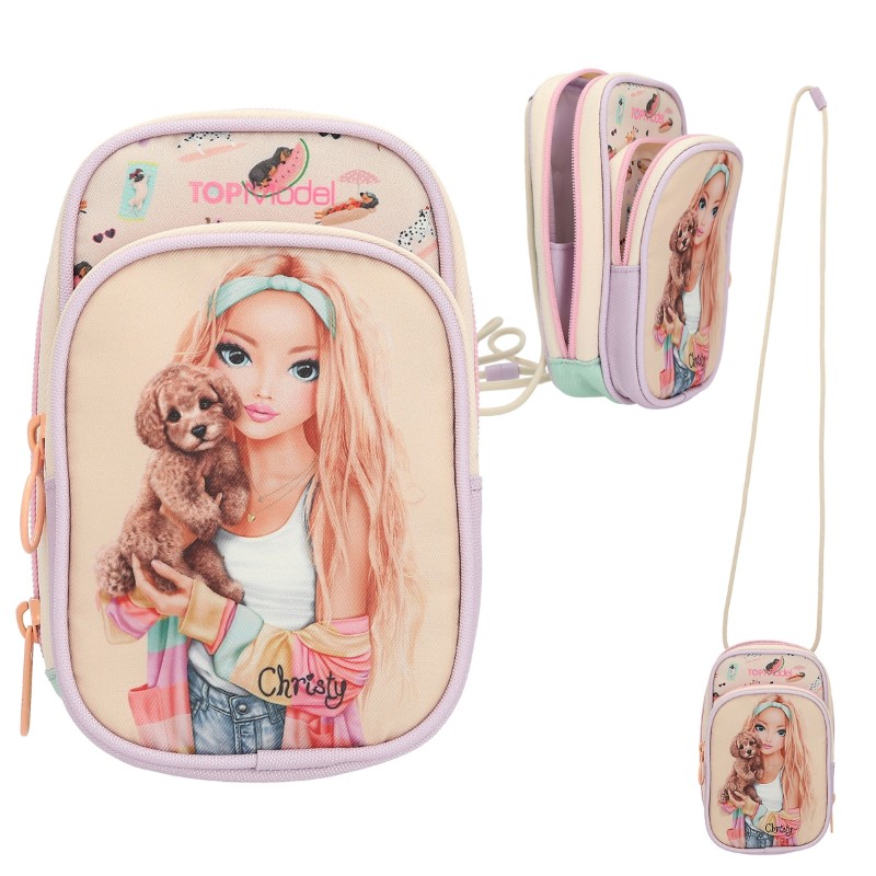 top-model-chantichka-za-telefon-sunny-dog-414152 Детски калъф за смартфон с регулируема презрамка две отделения с цип и илюстрации на топ модел и сладки кученца Top Model Sunny Dog